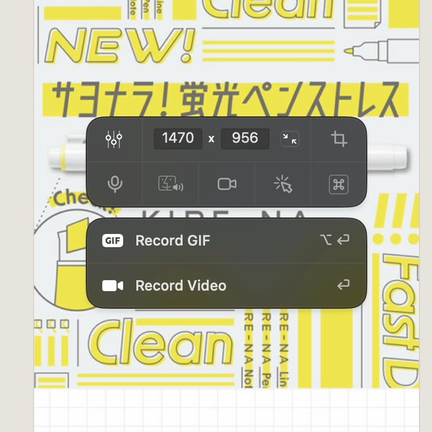 画面録画でGIFとVideoを選択可能