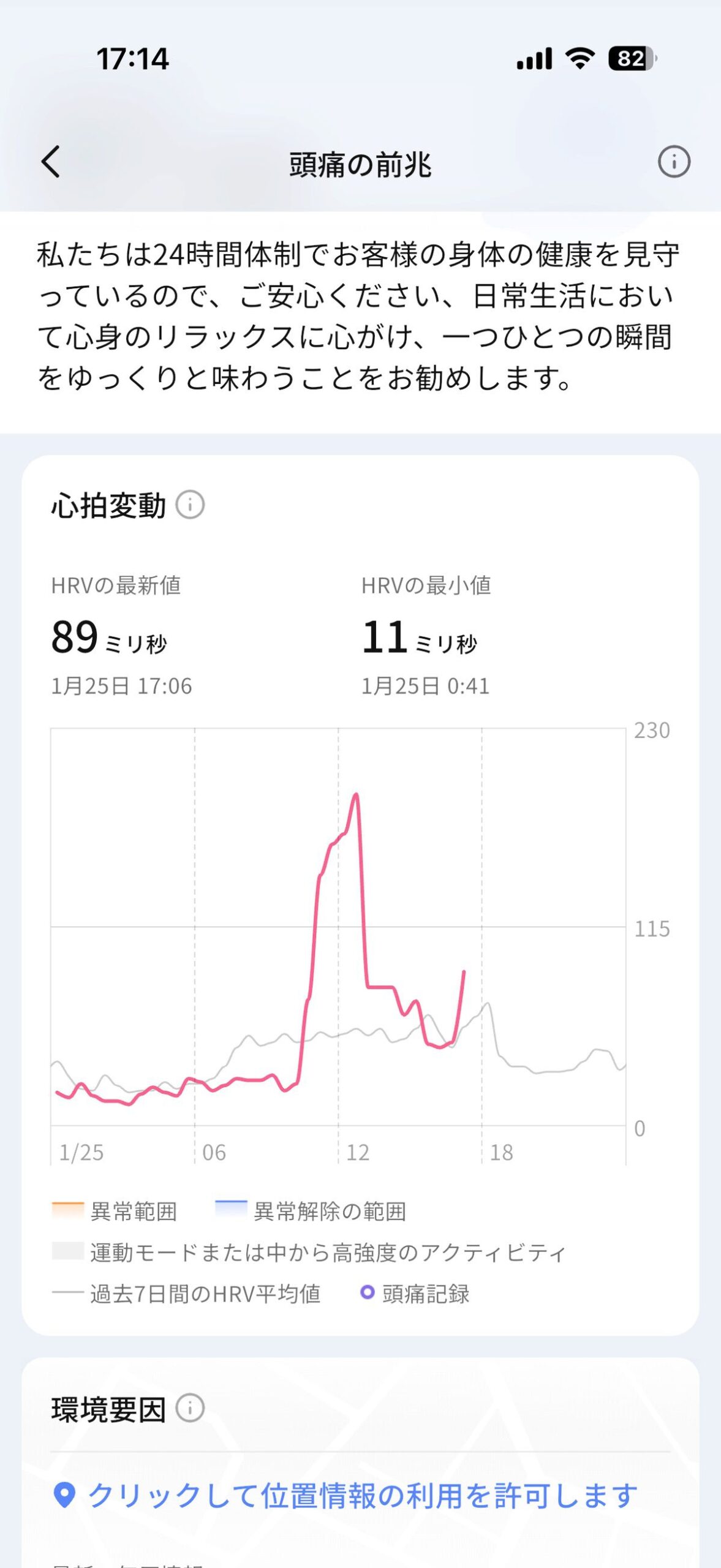 RingConnのアプリ「健康アラート機能」画面