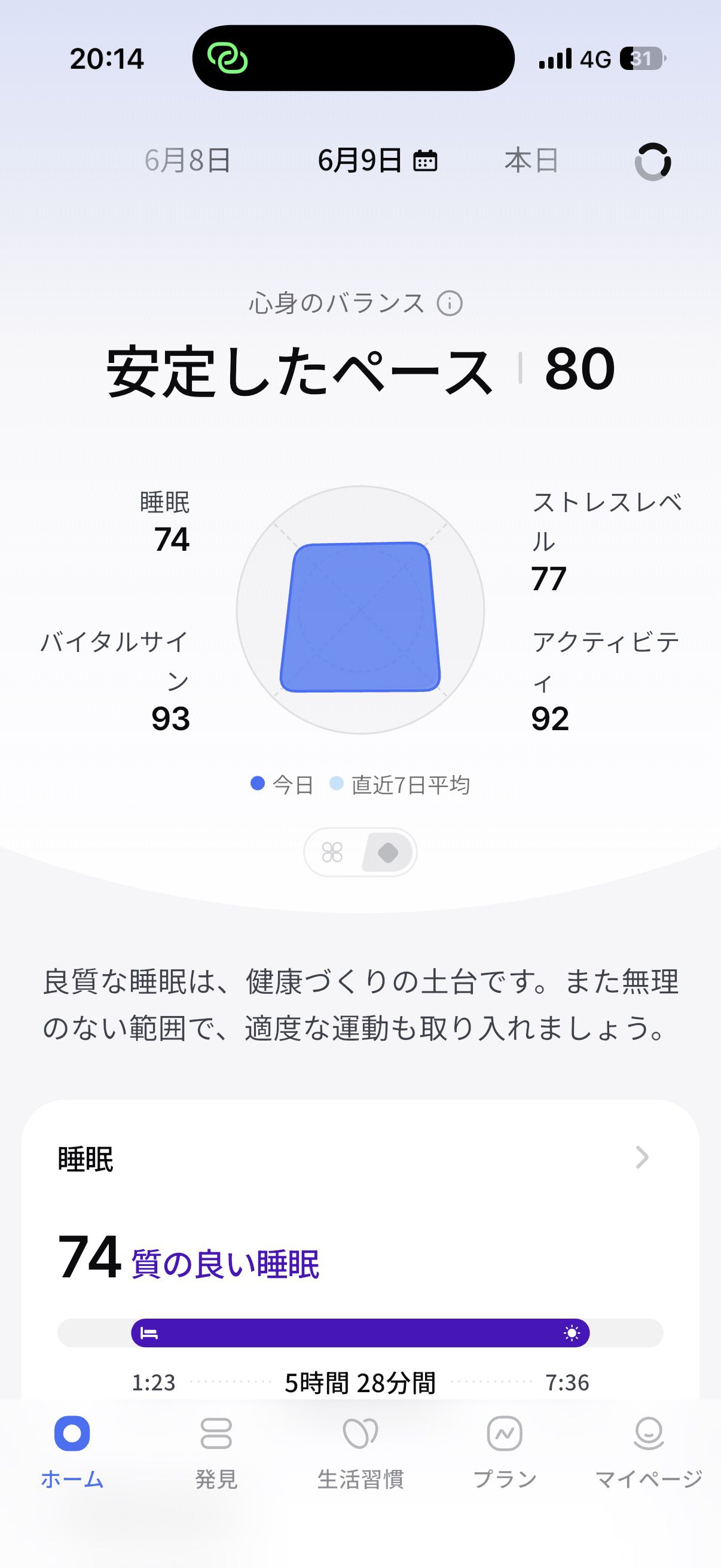 RingConnのアプリトップ画面